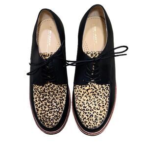 Remix Josie Style Black Leather & Leopard Print Toe Box Shoes Women Size 12